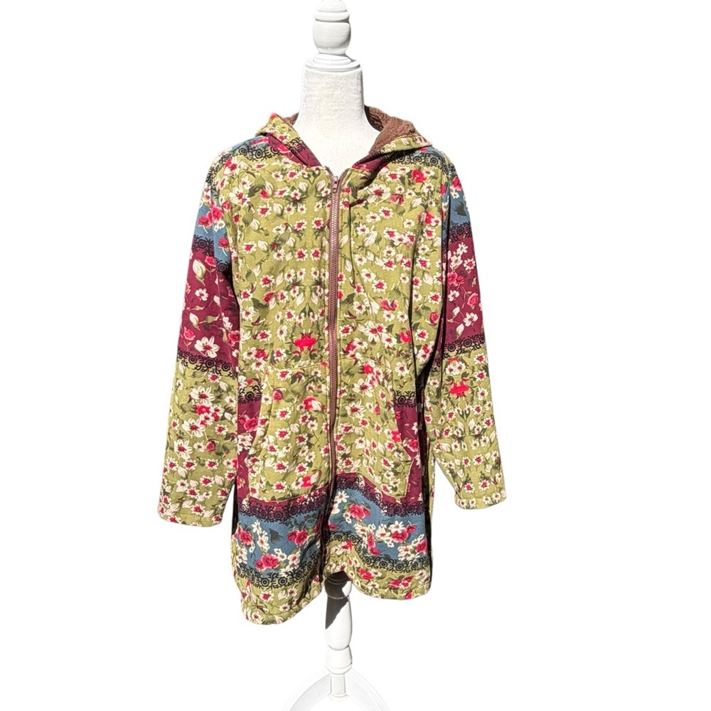 Cellabie Cotton Fleece Lined Floral Patchwork Hooded Coat - Picture 2 of 5